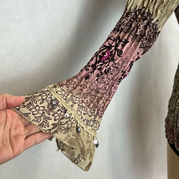 DressBarn Womens Semi-Sheer Button Front Shirt Sz Large Boho Y2K Fairy Stretchy - Picture 4 of 11